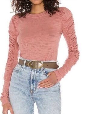 We The Free Dusty Rose Ruched-Sleeve Long Sleeve Tee